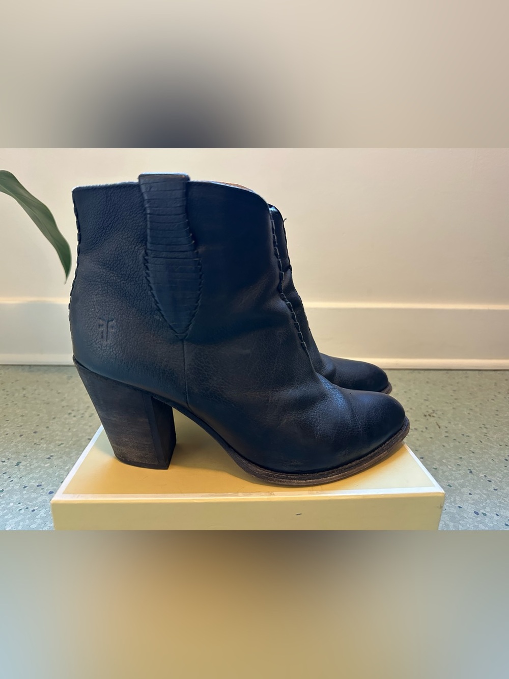 Frye Ilana Whipstitch Black Leather Short Ankle Boot